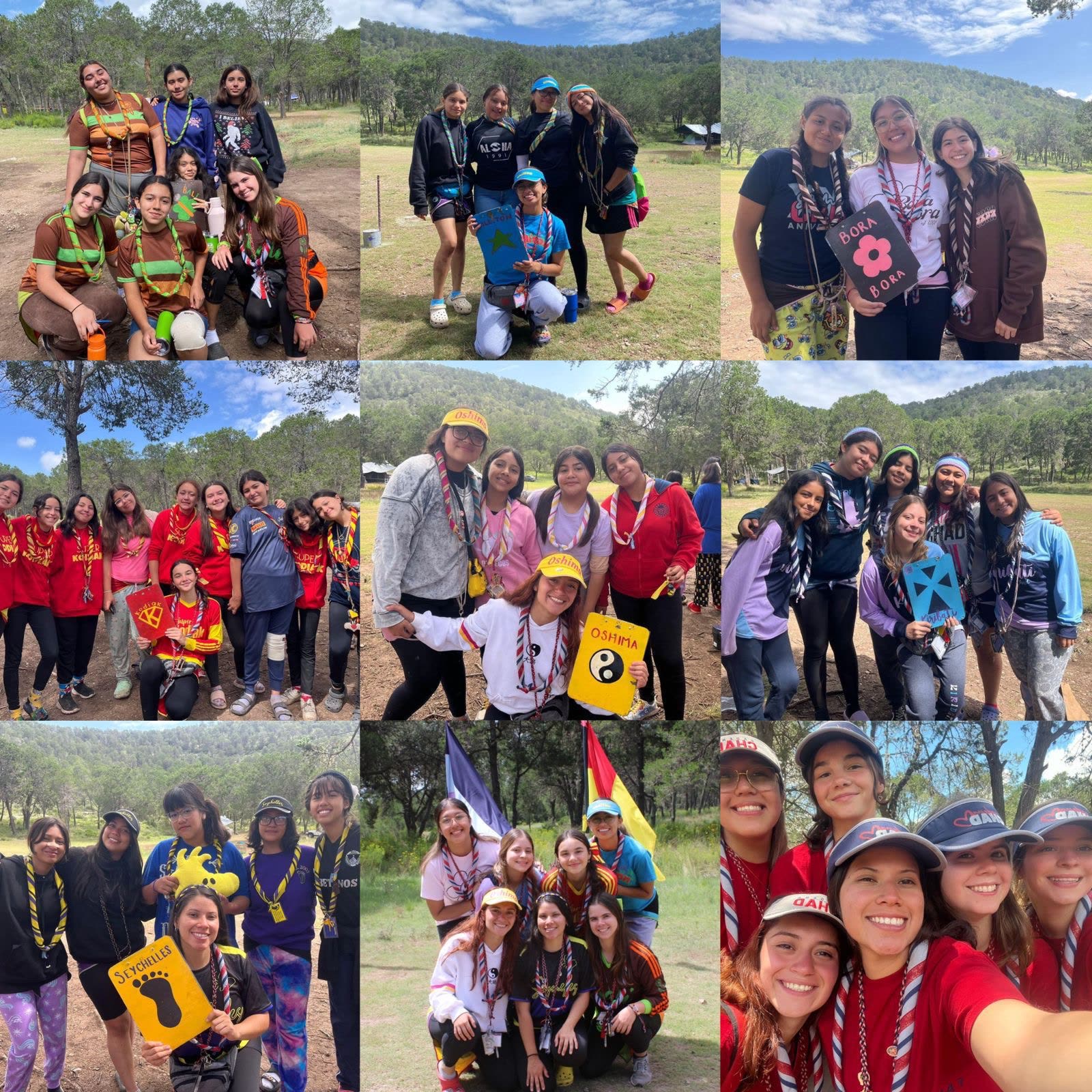Mosaico de patrullas de guías mayores en campamento